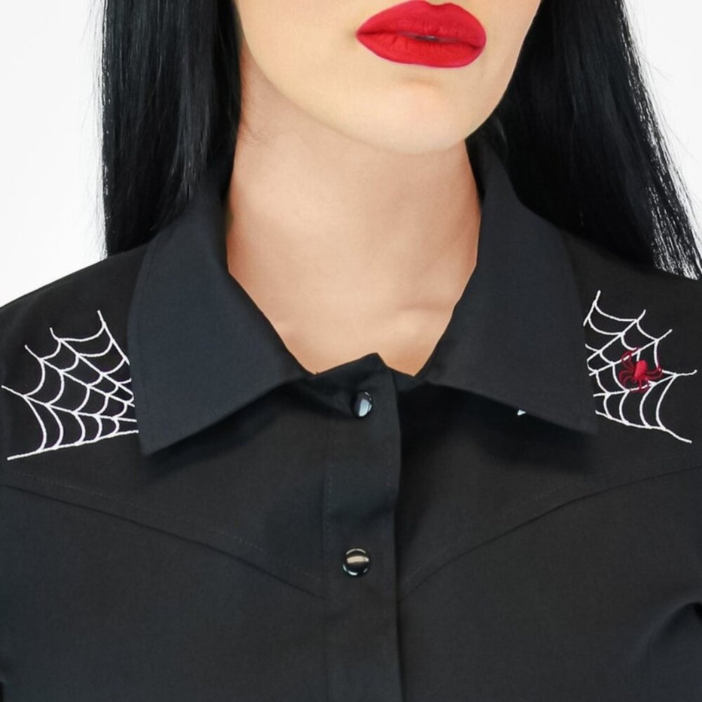 Spiderwebs and Spider Black Western Rockabilly Women Top XS-3XL